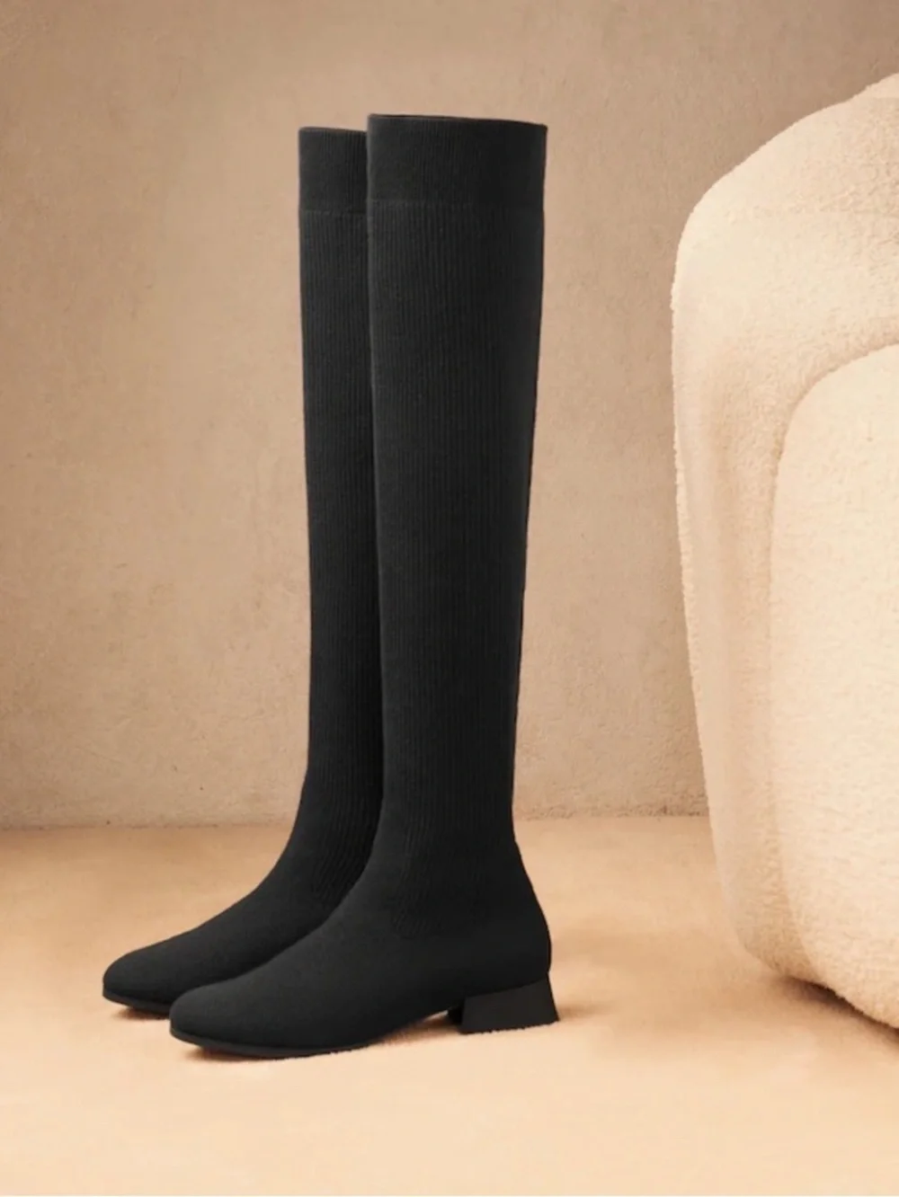 Vivaia Madeline Over The Knee Thigh High Boots Black Wool Size 9.5